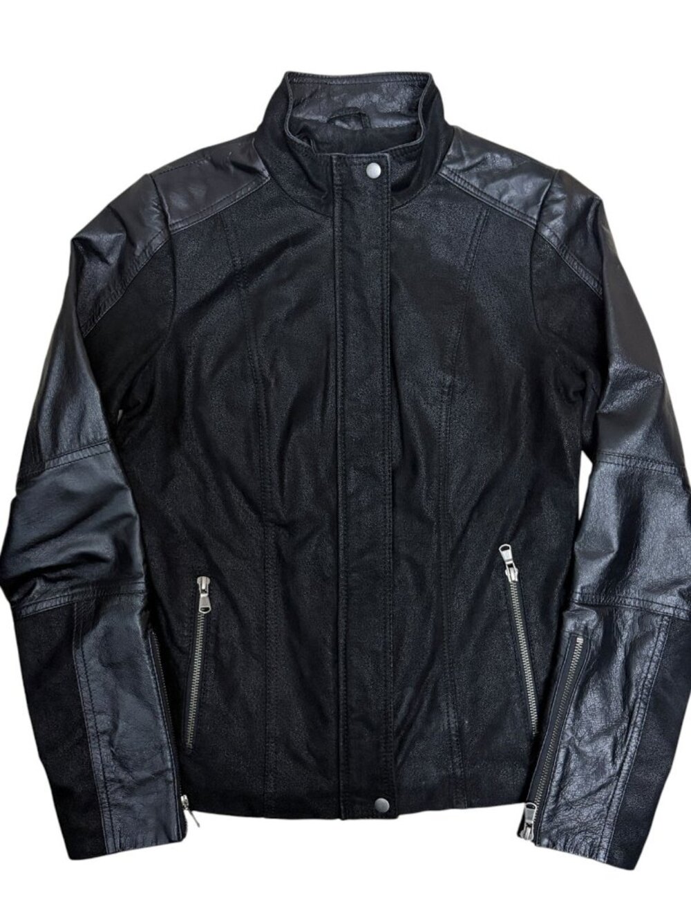 DANIER LEATHER Jacket Designer Black Casual Coat Womens 2XS